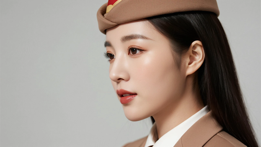 AI高级质感驼色面料空乘制服女生高清壁纸