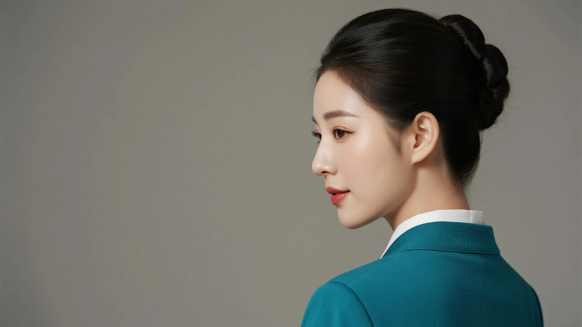 AI空乘气质美女青色空乘制服纯色留白电脑壁纸