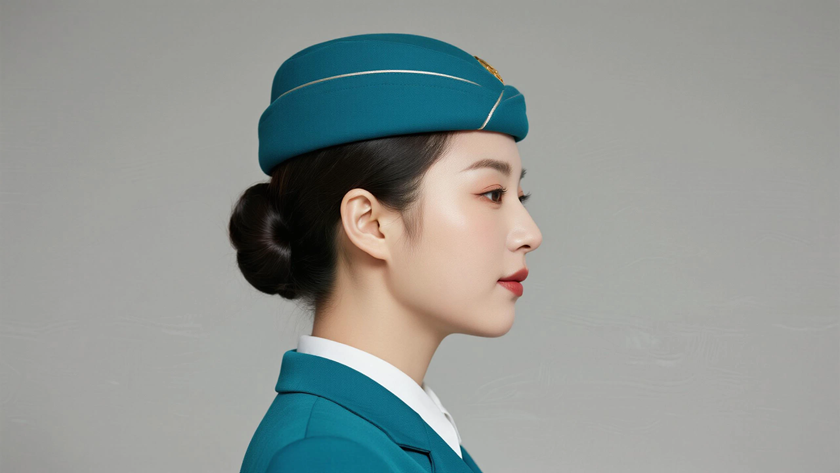AI挽髻盘发女生浅青色侧脸底色桌面壁纸