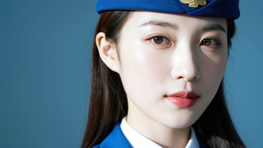AI空乘气质美女蓝色空乘制服纯色留白电脑壁纸
