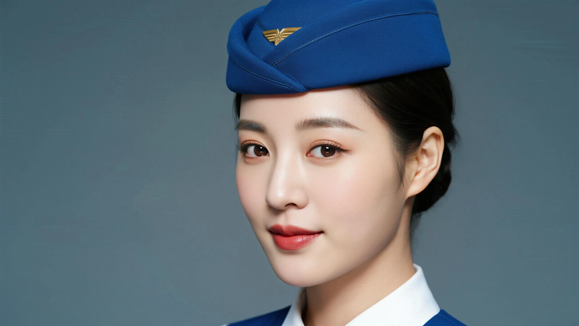 AI挺括高级蓝色空乘制服女生高清壁纸