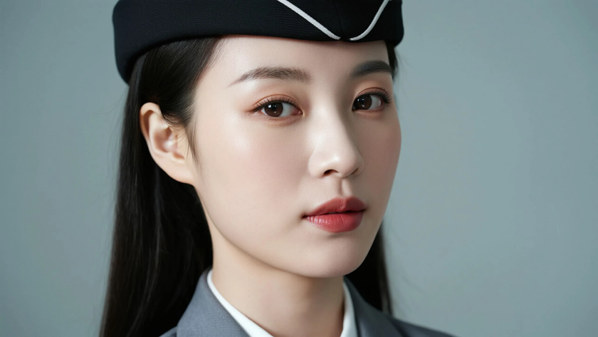 AI空乘气质美女灰色空乘制服纯色留白电脑壁纸