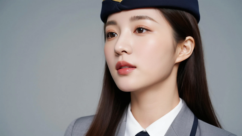 AI侧分垂肩长直发女生浅灰底色桌面壁纸