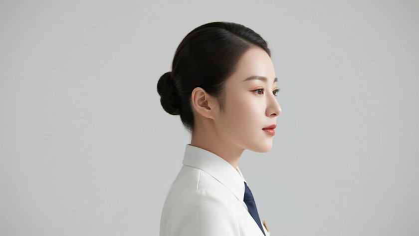 AI长发挽髻盘发女生纯白浅底色桌面壁纸
