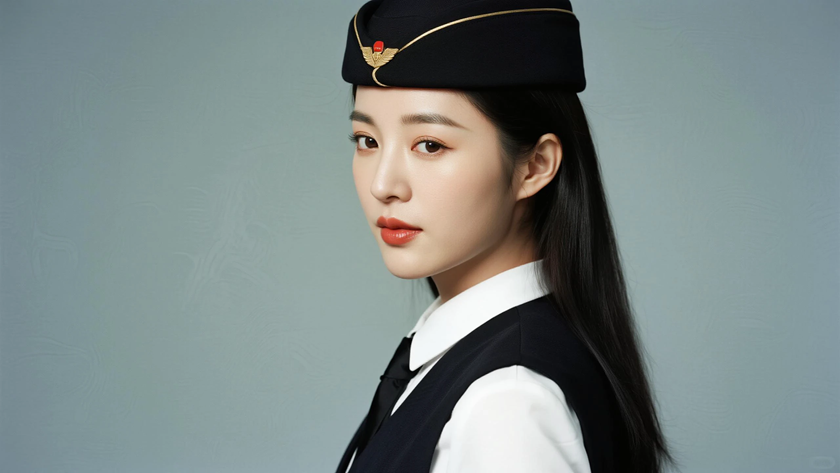 AI空乘气质美女黑色空乘制服纯色留白电脑壁纸