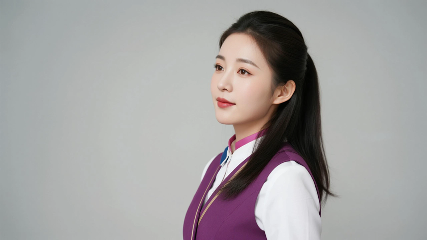 AI空乘气质美女紫色空乘制服纯色留白电脑壁纸