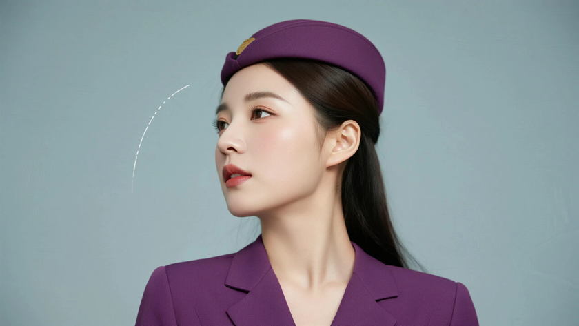 AI缎面质感紫色空乘制服女生高清壁纸