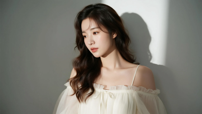 AI纯色极简清新治愈奶白干净柔和少女，无水印壁纸