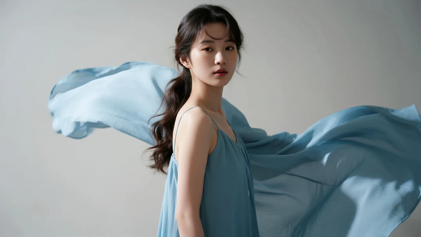 AI纯色极简清新治愈婴儿蓝清爽恬静少女,无水印壁纸