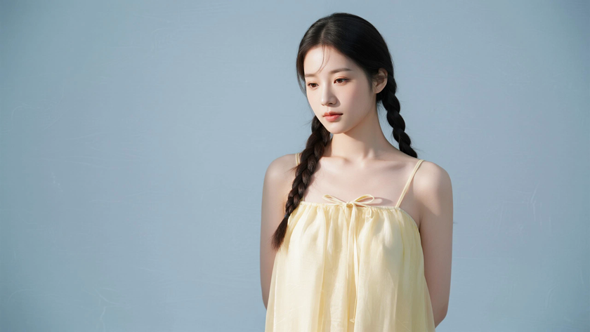 AI明亮柔光清新治愈褶皱薄纱轻盈质感女生，高清壁纸