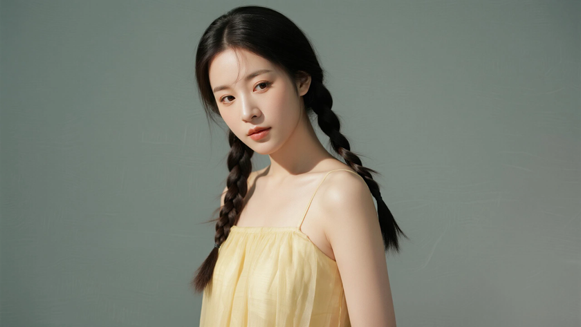 AI纯色极简清新治愈鹅黄阳光元气少女，无水印壁纸