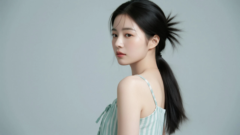 AI纯色极简清新治愈浅薄荷干净清爽少女,无水印壁纸