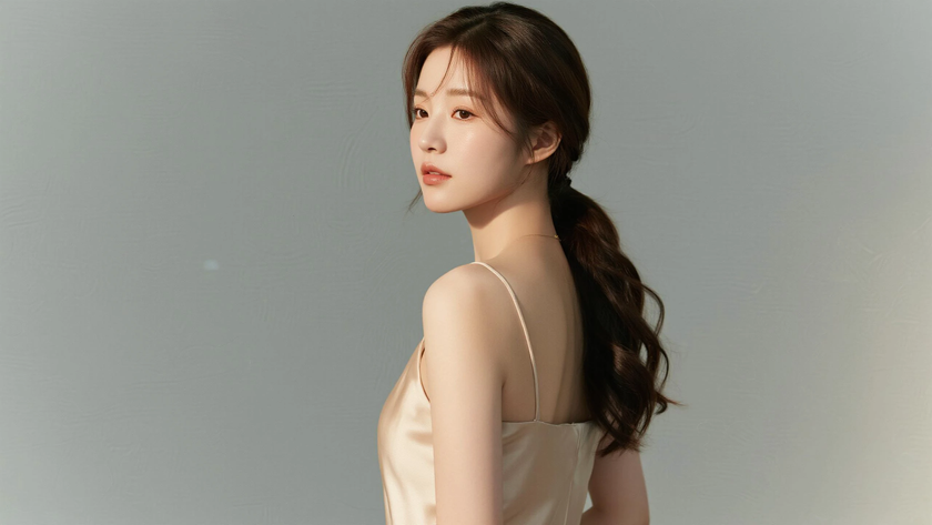 AI纯色极简清新治愈裸杏温润柔和少女，无水印壁纸

