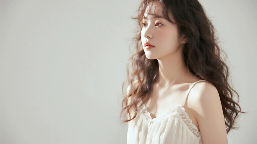 AI纯色极简清新治愈奶芋白纯净温柔少女,无水印壁纸