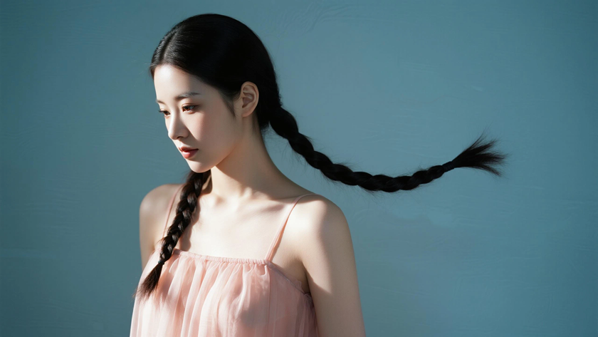 AI纯色极简清新治愈蜜瓜粉甜润柔和少女，无水印壁纸