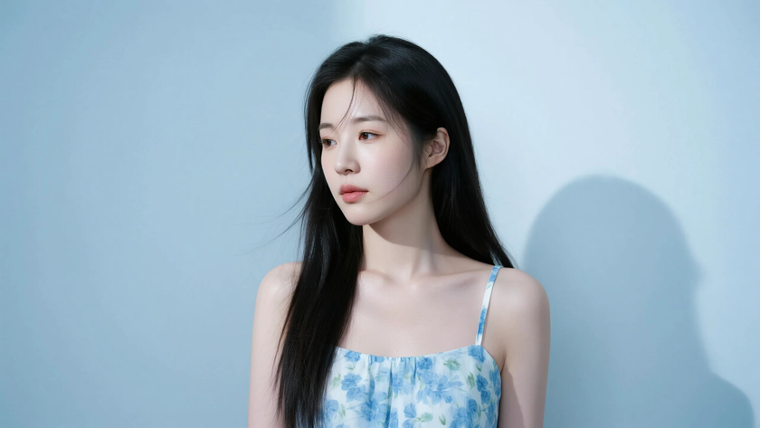 AI冷浅柔光清新治愈暗纹碎花细腻质感女生，高清壁纸