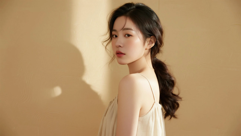 AI纯色极简清新治愈奶油黄暖软温柔少女,无水印壁纸