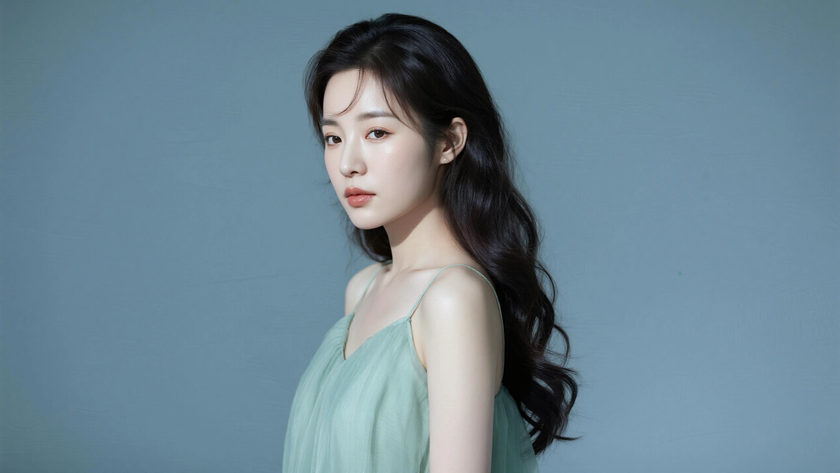 AI清冷柔光清新治愈纯色薄纱通透质感女生,高清壁纸
