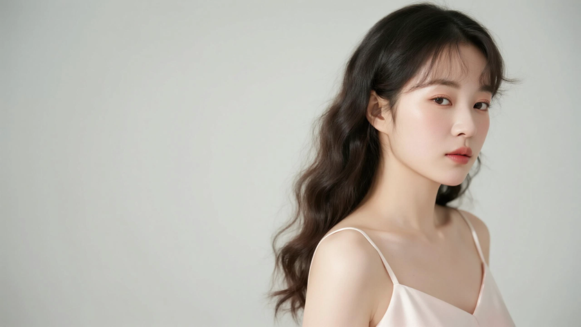 AI柔光清新治愈渐变褶皱缎面细腻质感女生，高清壁纸