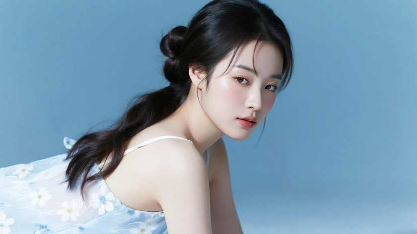 AI纯色极简清新治愈浅海蓝清爽安静少女，无水印壁纸