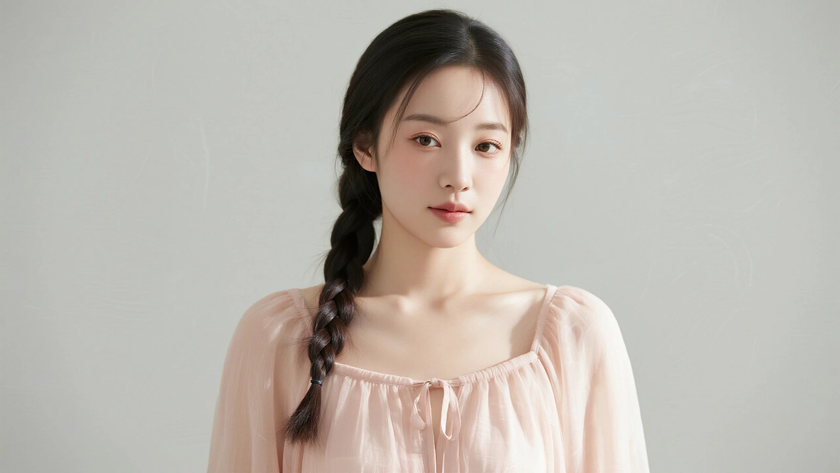 AI纯色极简清新治愈杏粉淡雅温柔少女，无水印壁纸