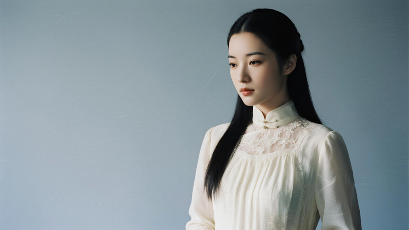 AI古典柔光中式复古美人蕾丝洋装质感女生，高清壁纸