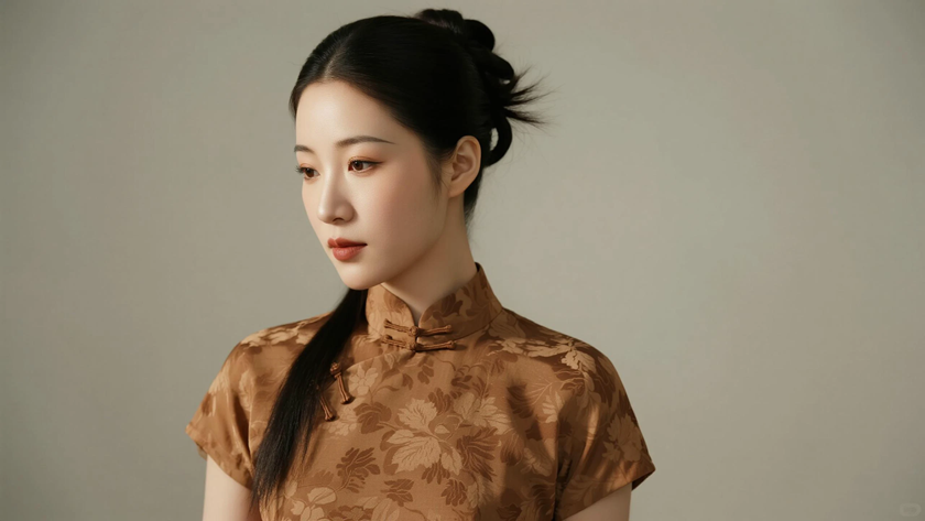 AI纯色极简中式复古美人民国慵懒温婉女生，无水印壁纸