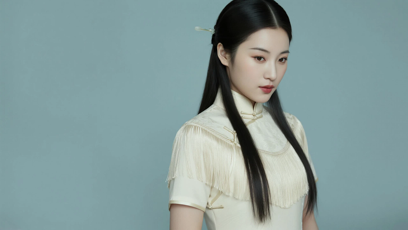 AI纯色极简中式复古美人民国温婉柔和女生，无水印壁纸