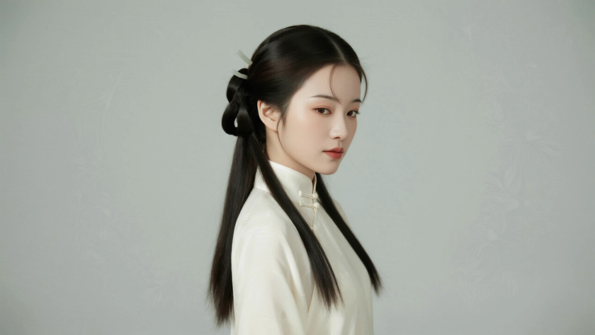 AI古典柔光中式复古美人罗纱大袖旗袍质感女生，高清壁纸