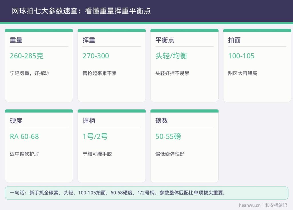 网球拍重量挥重平衡点拍面硬度握柄磅数参数图解