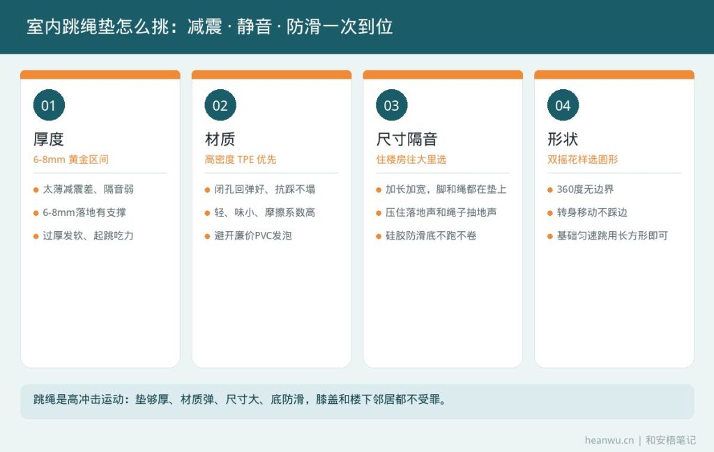 跳绳垫厚度材质尺寸防滑隔音选购要点
