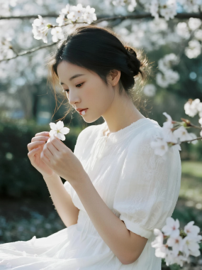白花静谧AI美图 | 清新治愈AI人像高清图集