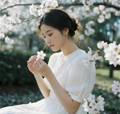 白花静谧AI美图 | 清新治愈AI人像高清图集