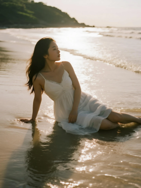 海边治愈AI美图 | 清新治愈AI人像高清壁纸