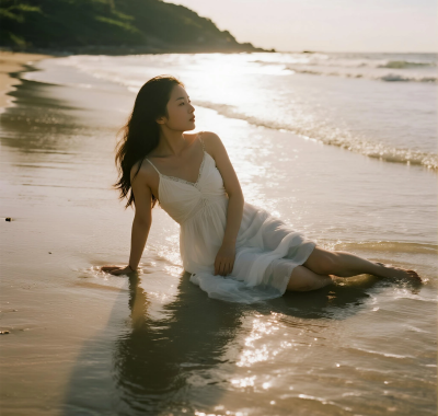 海边治愈AI美图 | 清新治愈AI人像高清壁纸
