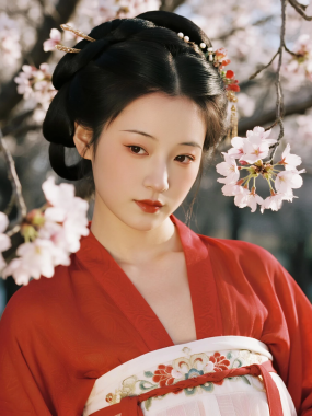 4K古典手机AI壁纸 | 桃花树下汉服美人竖屏套图