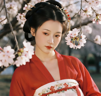 4K古典手机AI壁纸 | 桃花树下汉服美人竖屏套图