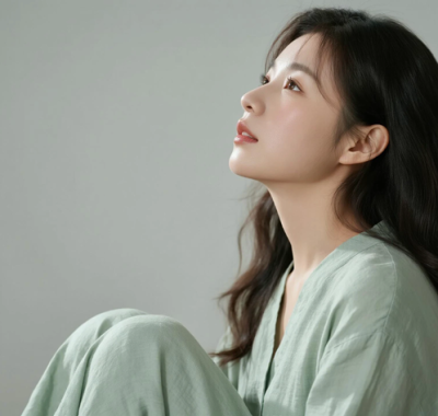 AI清新治愈电脑桌面壁纸 | 浅墨绿棉麻套装淡然松弛女生8K超高清无水印套图