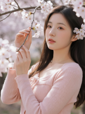 樱花唯美AI美图 | 清新治愈人像高清壁纸
