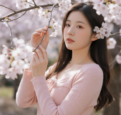 樱花唯美AI美图 | 清新治愈人像高清壁纸
