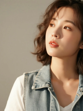 AI清新治愈电脑桌面壁纸 | 浅灰蓝牛仔马甲清甜休闲女生8K超高清无水印套图