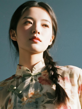 AI中式复古电脑桌面壁纸 | 棉麻碎花长裙清新文艺女生8K超高清无水印套图