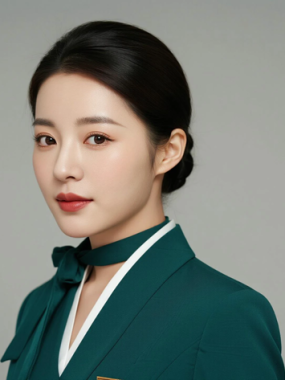 AI空乘气质电脑桌面壁纸 | 墨绿服饰典雅端庄女生8K超高清无水印套图