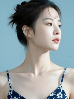 AI清新治愈电脑桌面壁纸 | 藏青碎花雅致女生8K超高清无水印套图