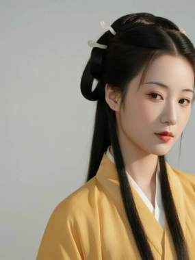 AI中式复古电脑桌面壁纸 | 明黄改良汉服活泼明艳女生8K超高清无水印套图