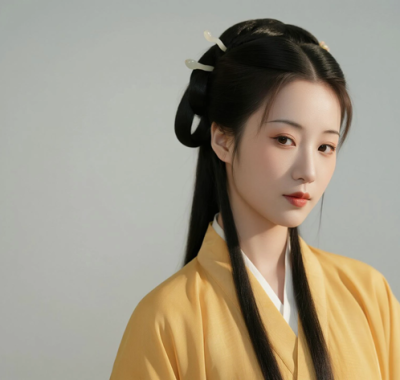 AI中式复古电脑桌面壁纸 | 明黄改良汉服活泼明艳女生8K超高清无水印套图
