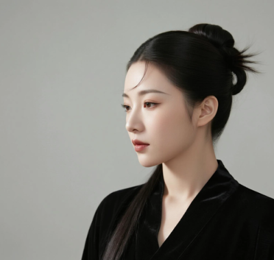 AI中式复古电脑桌面壁纸 | 黑色丝绸长裙典雅神秘女生8K超高清无水印套图