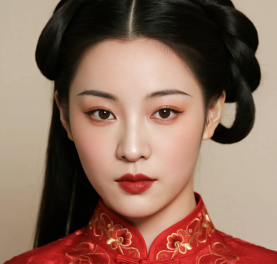 AI中式复古电脑桌面壁纸 | 红色刺绣旗袍喜庆典雅女生8K超高清无水印套图