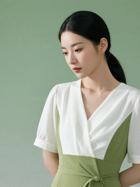 AI清新治愈电脑桌面壁纸 | 白绿拼色清爽女生8K超高清无水印套图