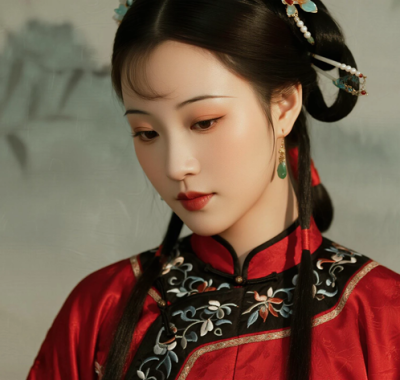 AI中式复古电脑桌面壁纸 | 朱红汉服古典佳人8K超高清无水印套图